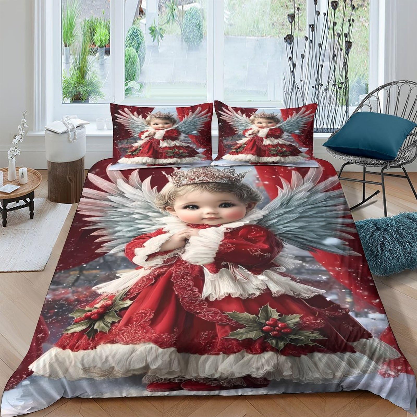 3D Printed Angel Quilt Cover, Microfiber Duvet Cover Hidden Zipper for Home
