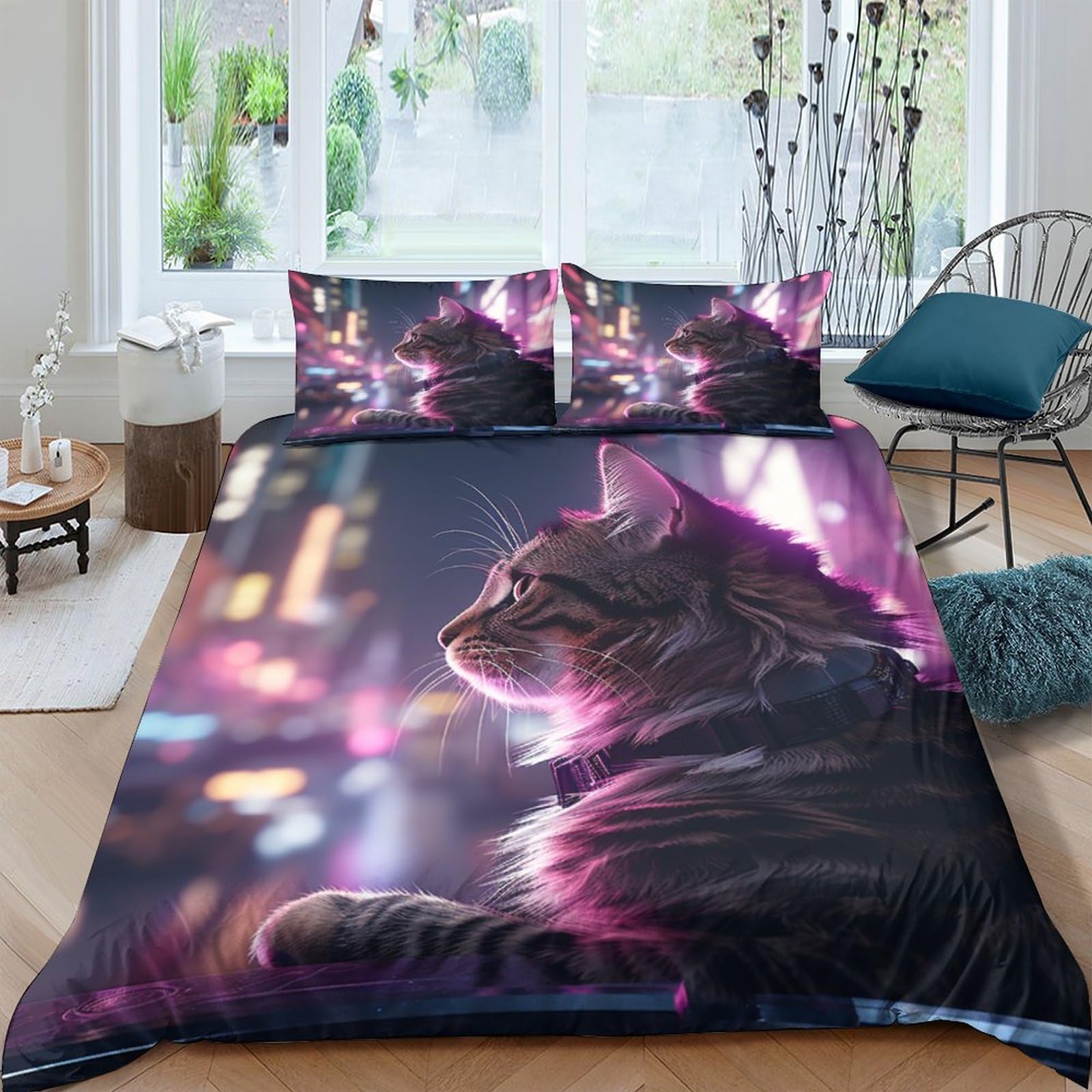 Parure de lit chat imprimé cyberwind pour protéger la couette King size