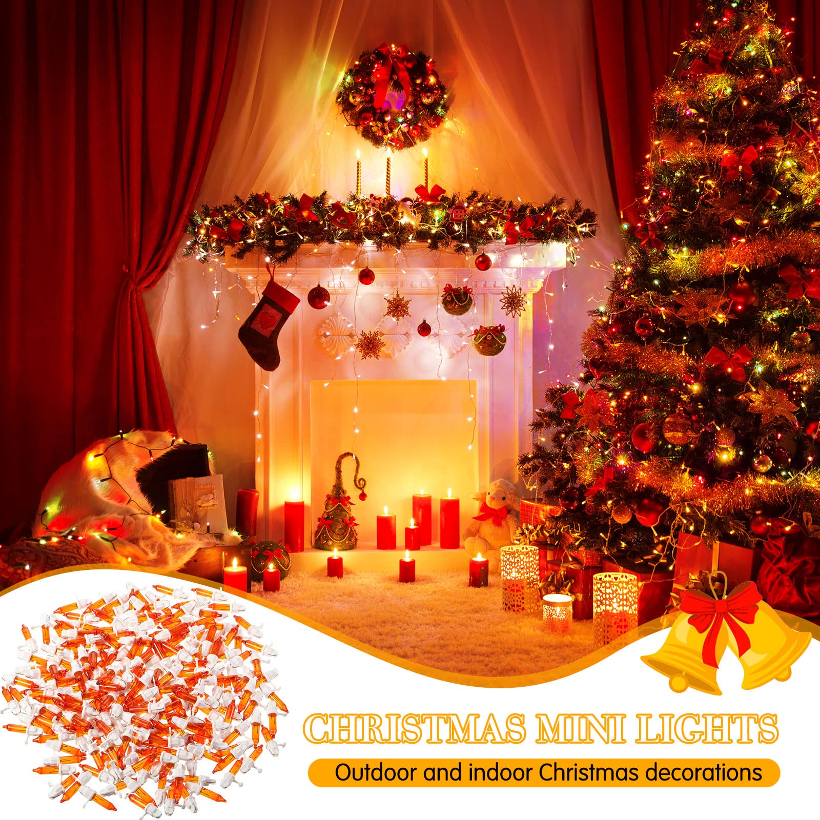 100 Count 2.5V Christmas 50/100/150/200 Count Mini Incandescent Wire String Lights Replacement Bulbs Indoor/outdoor Christmas Lights Decorations for Home Xmas Tree (White Base with Orange Bulb)