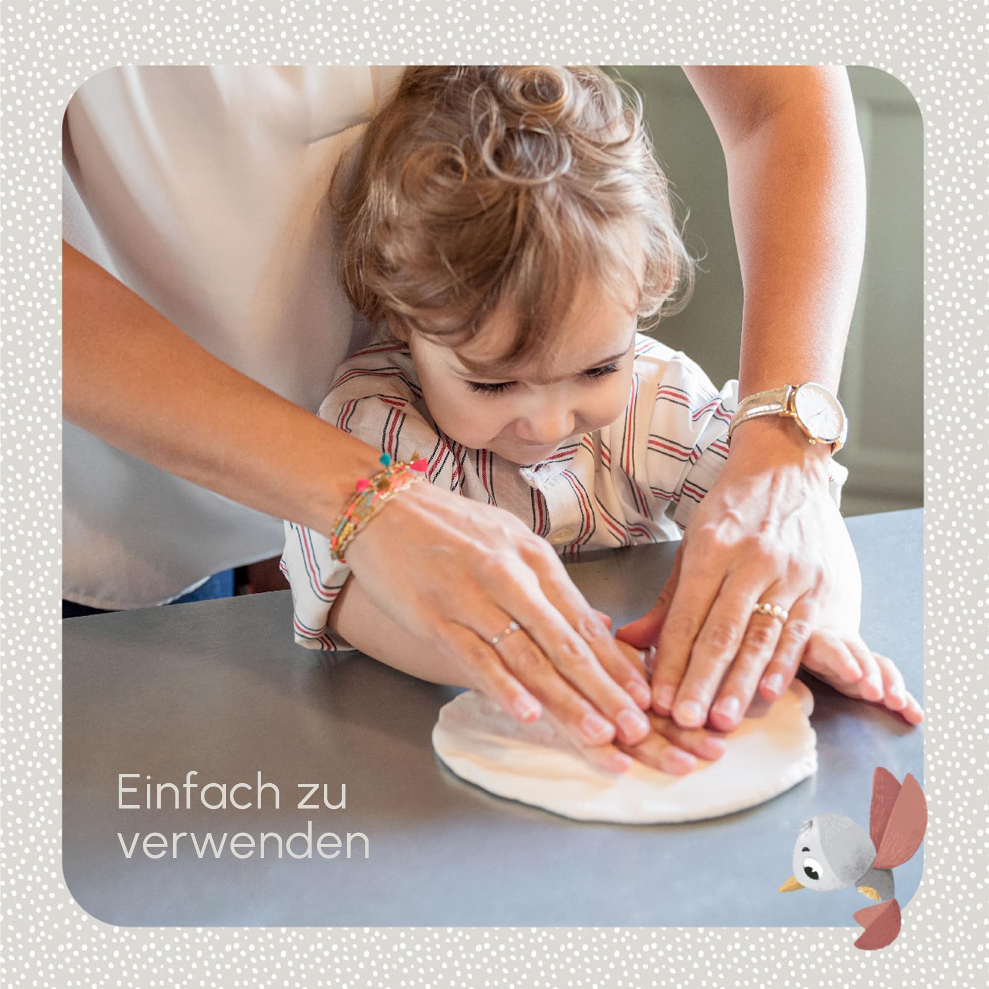 Tiny Love Doppelter Bilderrahmen, Gipsabdruck Baby Hand und Fuß, Clay Set, Andenken Hand-/Fußabdruck Neugeborene, Dermatologisch Getestet, Geschenk Neugeborene, All-in-One-Set, Tiny Creations, Weiß