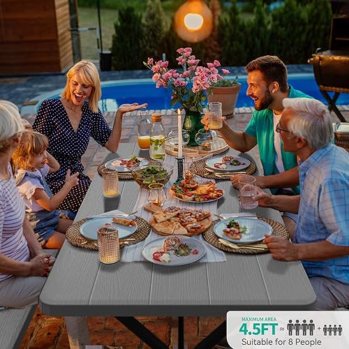 Miniatura 6 de YITAHOME Mesa de picnic resistente de 6 pies para exteriores mesa de picnic y banco de resina y marco de acero estable con agujero para paraguas