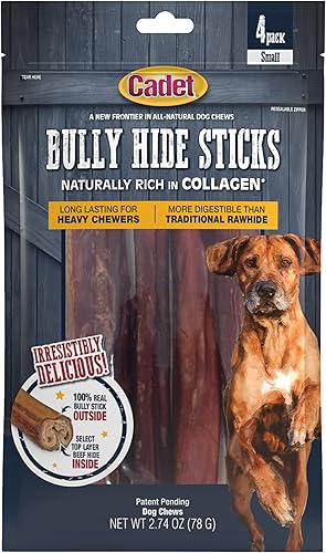 Cadet Bully Hide Sticks para perros pequeños, pizza de carne de res totalmente natural, ingredientes limitados de larga duración masticables para