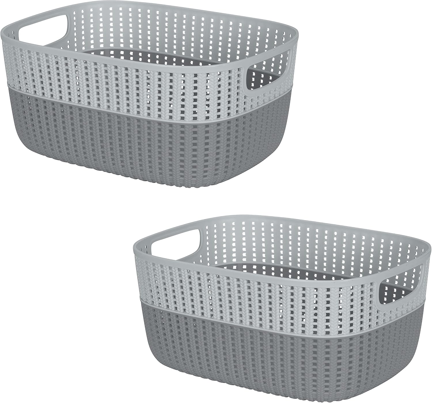 Simplify 2 Pack 2 Tone Sailor Knot Plastic Storage Tote | Decorative Basket | Closet Organization | De-clutter | Accessories | Toys | Bathroom Organization | Large | Ivory