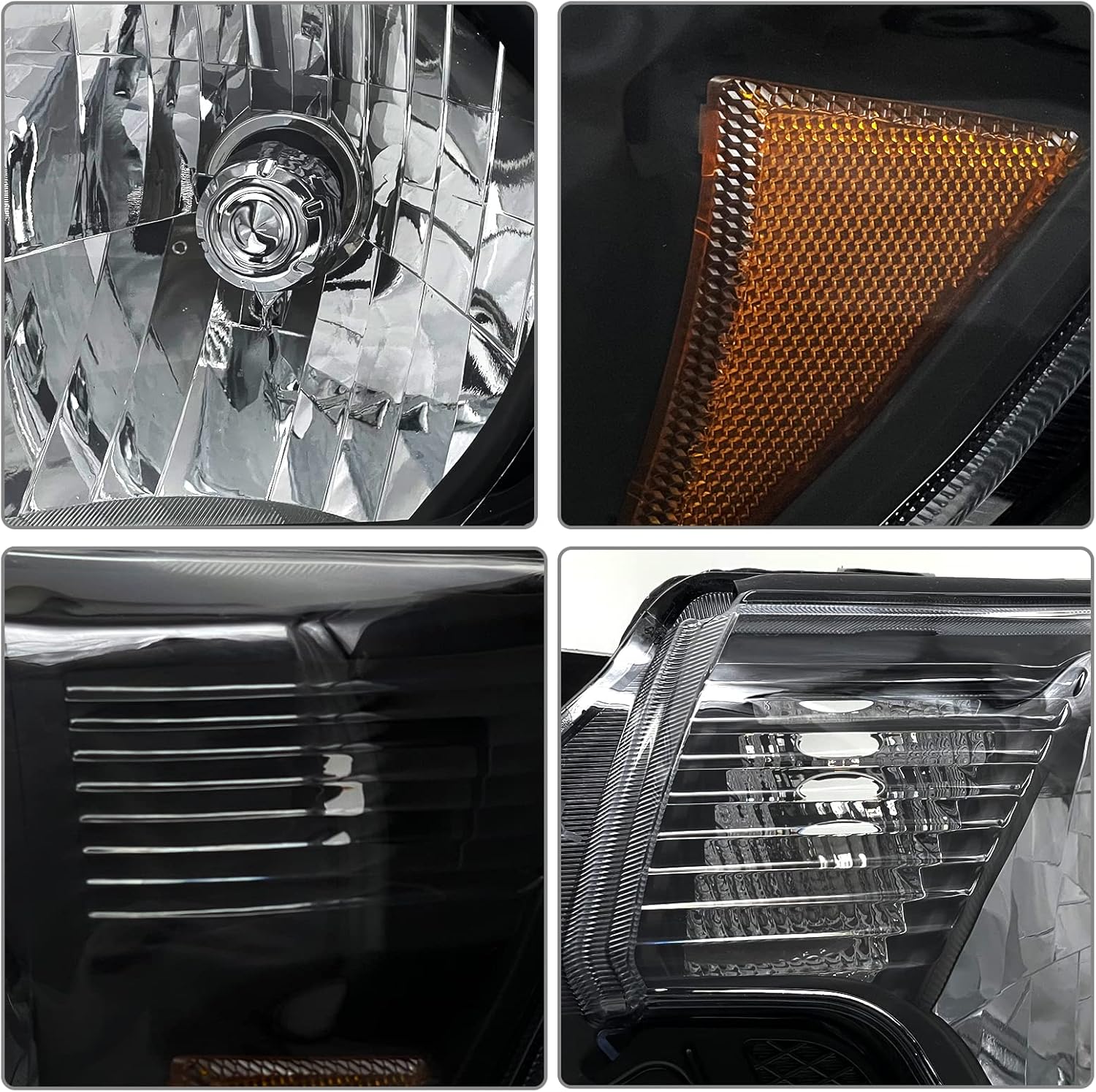 Headlight Assembly Pair for 2012-2015 Toyota Tacoma Black Housing Amber Reflector Left Right W/O Bulbs