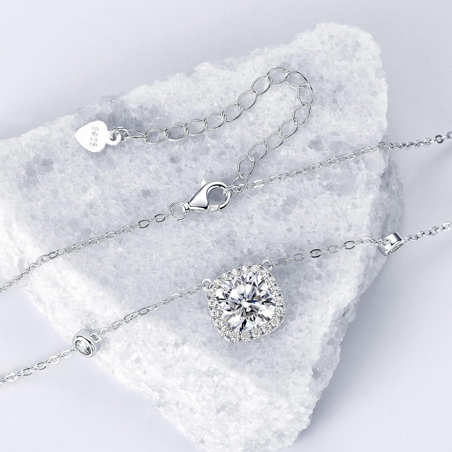 2.5CT Moissanite Pendant Necklace for Women, 8x8mm Cushion Cut D Color VVS1 Moissanite 925 Sterling Silver Dainty Halo Pendant for Mom, Wife, Lady Birthday Gifts - Image 3