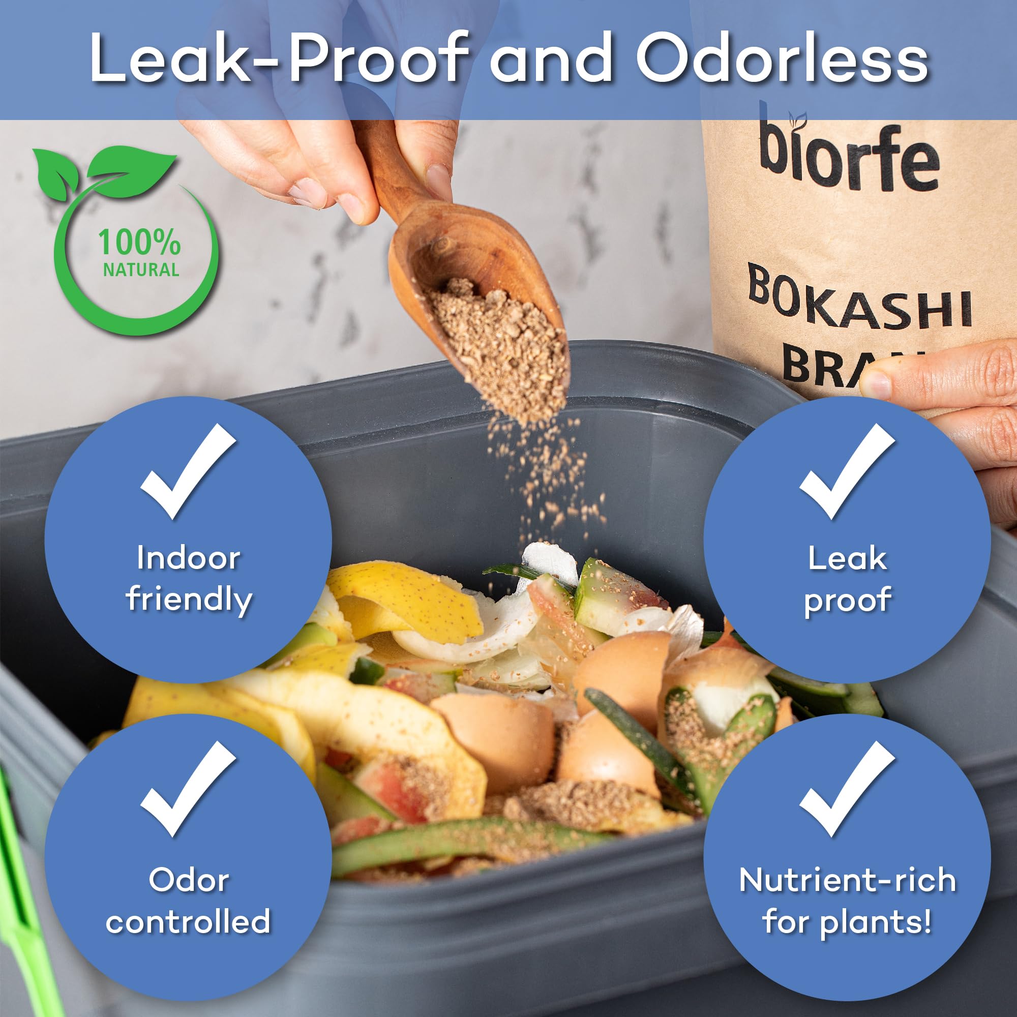 Premium Bokashi Bran 6er-Pack (je 1 kg) Ganzjahres-Bio-Kompost-Starter – schnelle und einfache Küchenkompostierung mit Geruchsbeseitiger – Trockenkleie für Küchenkomposteimer mit