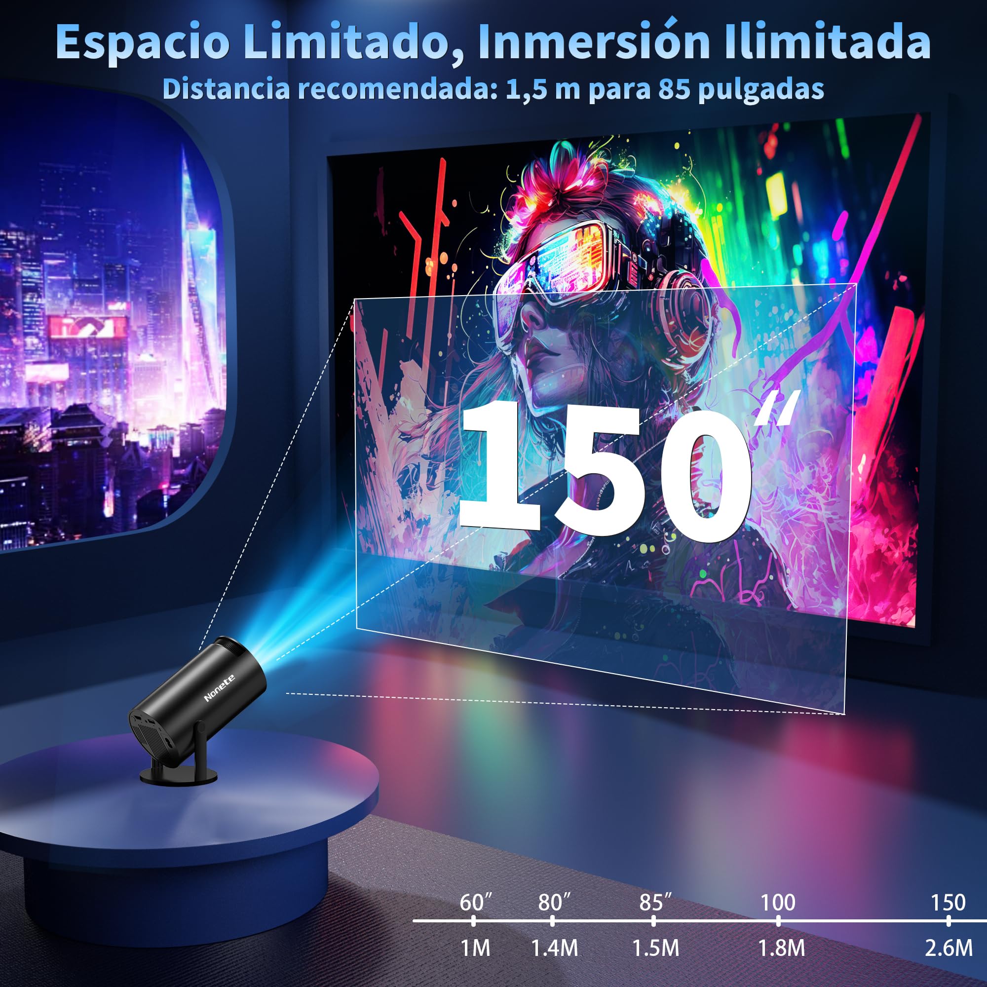 [App Integrada & 2026 Upgraded] Proyector 4K 1080P Mini Proyector Portátil con WiFi 6 Bluetooth 5.2 Auto Corrección Automática Trapezoidal 270° Rotación Compatible con HDMI/USB/Laptop, Negro