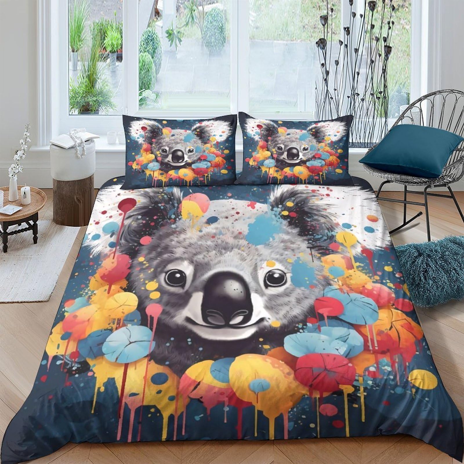 Ctjqhvkz Style-7 3D Printed Colorful Koala Fitted Sheet Microfiber Soft Breathable Abstract Art Bed Cover For Bedroom Guest Room Décor Single（135X200cm）