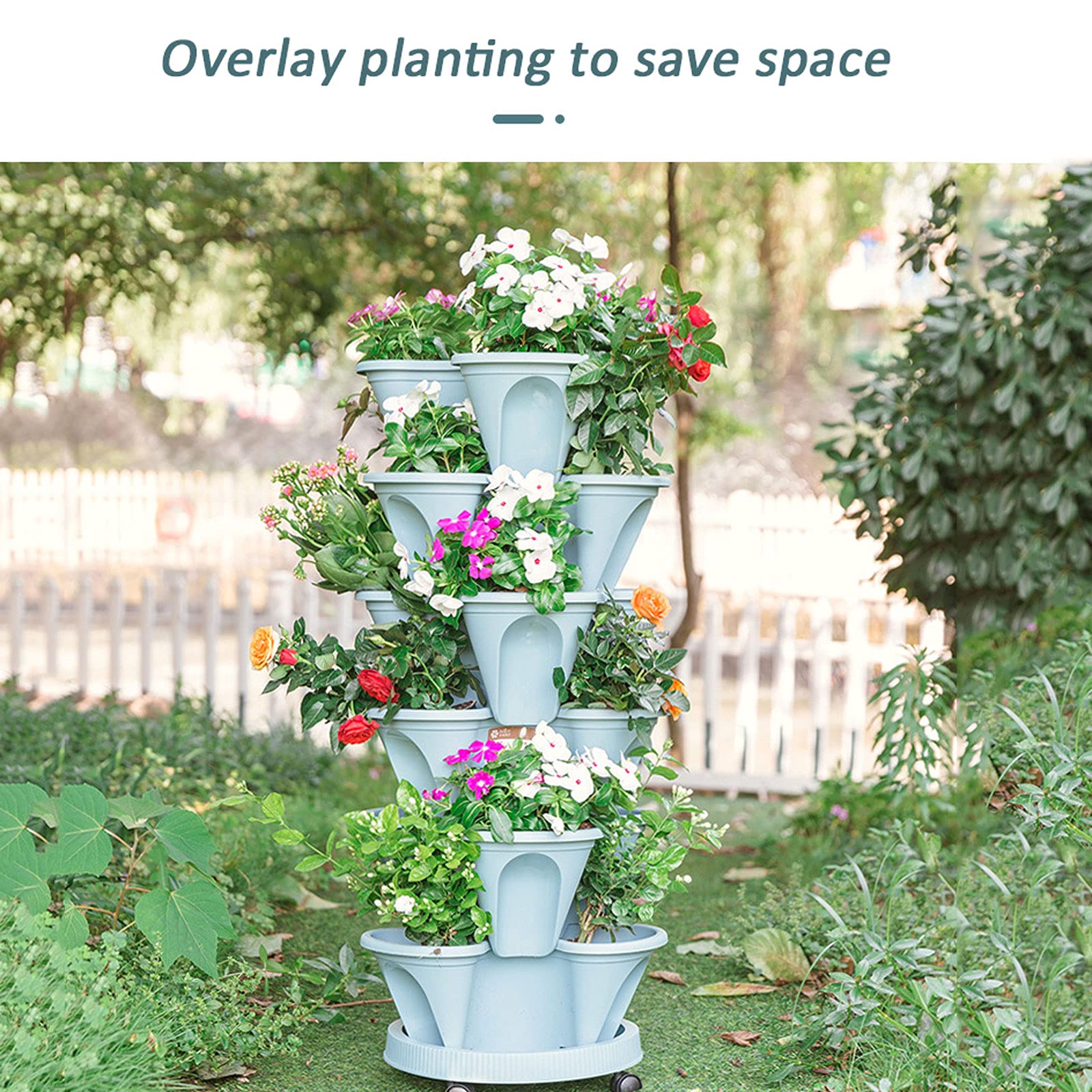 Fioriera da giardino impilabile a 3 livelli, autoirrigante, verticale, per piantare fragole, vasi per erbe aromatiche, multicolore, vasi da giardino impilabili con design a tre petali