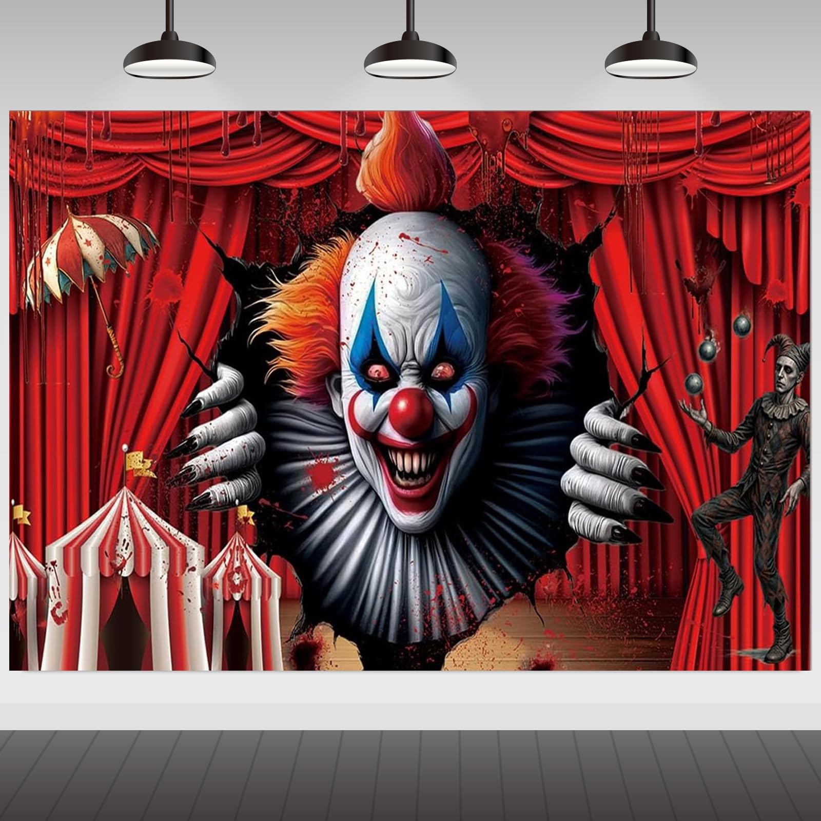 Halloween Clown Background Banner 180x110cm Blooding Circus Sign for Party
