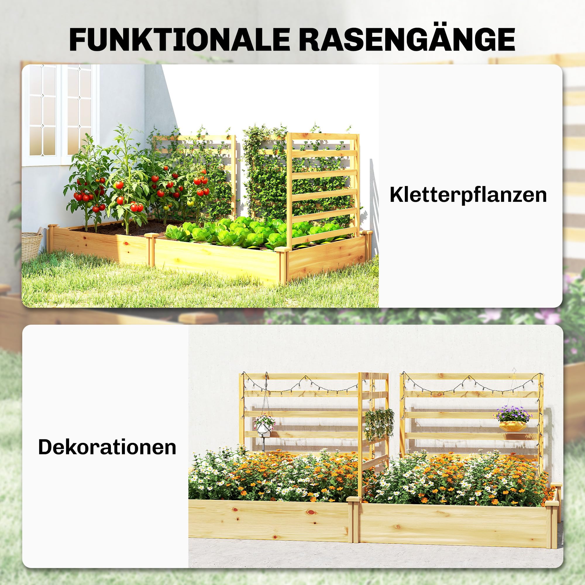 Outsunny Hochbeet mit Rankgitter Offenem Boden 240x125x102 cm Naturholz
