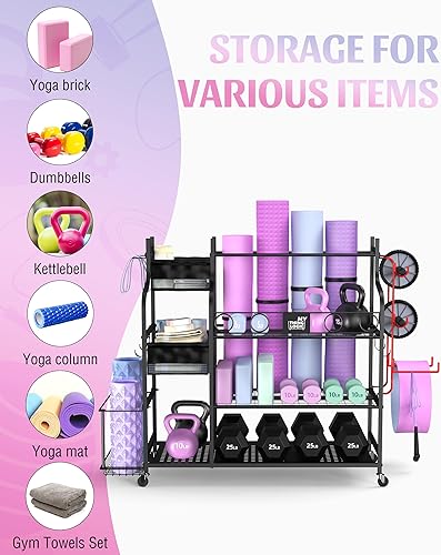 Miniatura 2 de Mythinglogic Weight Rack for Dumbbells, Home Gym Storage for Yoga Mat Dumbbells Kettlebells and Strength Training Equipment, Dumbbell Rack with