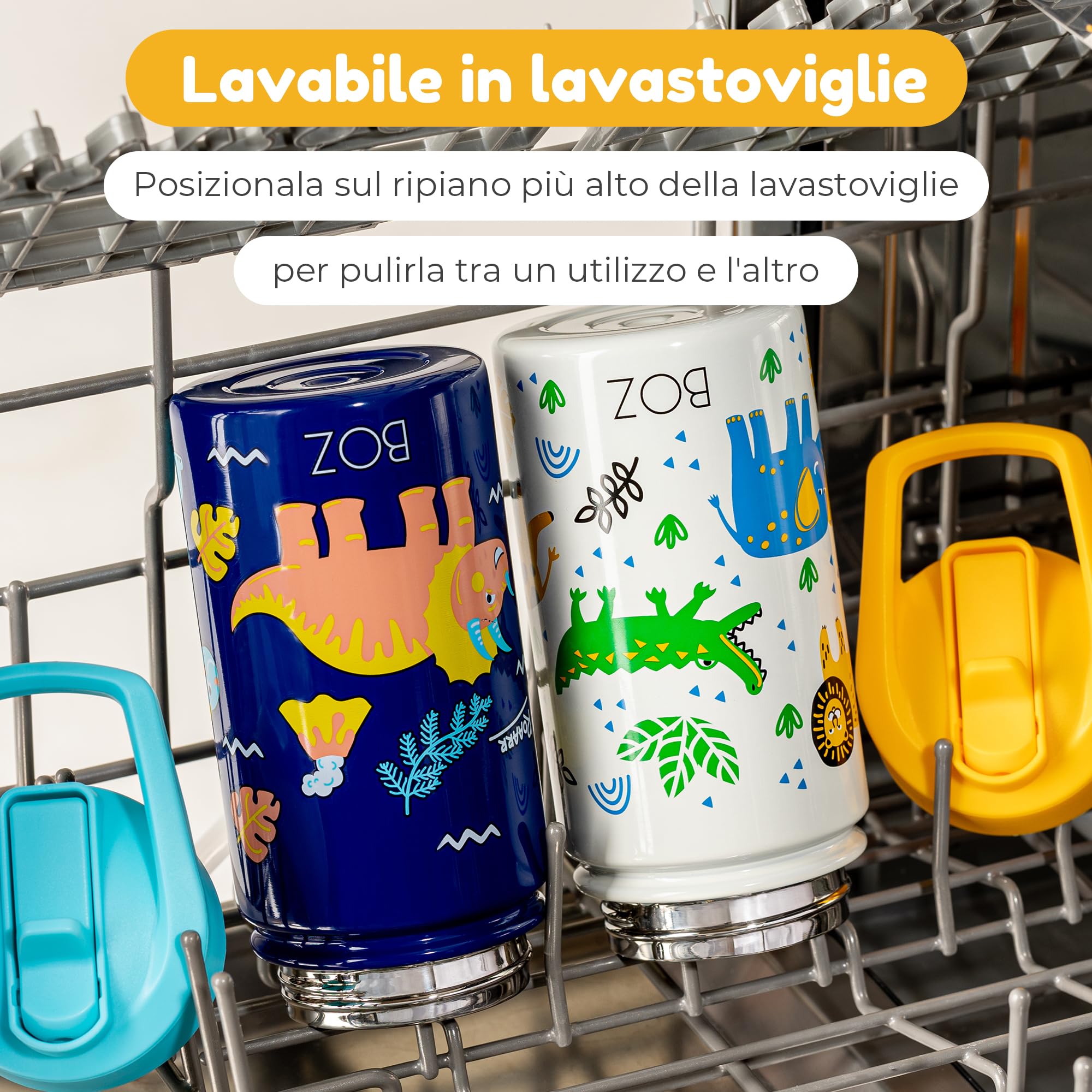 Borraccia Bambini con Cannuccia 400 ml BOZ, Termica, Lavabile in Lavastoviglie, BPA Free, Antigraffio