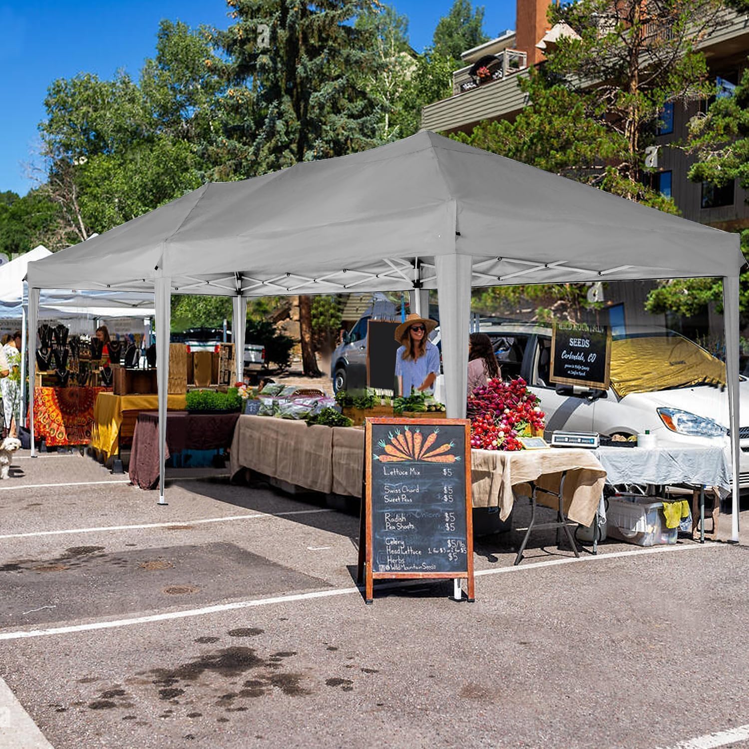 COBIZI 10x20 Pop Up Canopy Tent with 6 Sidewalls Party Tents Waterproof UPF 50+ Commercial Instant Outdoor Events Tent for Parties Markets Backyard, Ropes 10 x 20 ft Gray