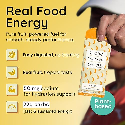 Miniatura 2 de Lecka Gel energético, 12 geles para ejercicio de resistencia, fabricado con frutas reales y semillas de albahaca, proporciona energía natural