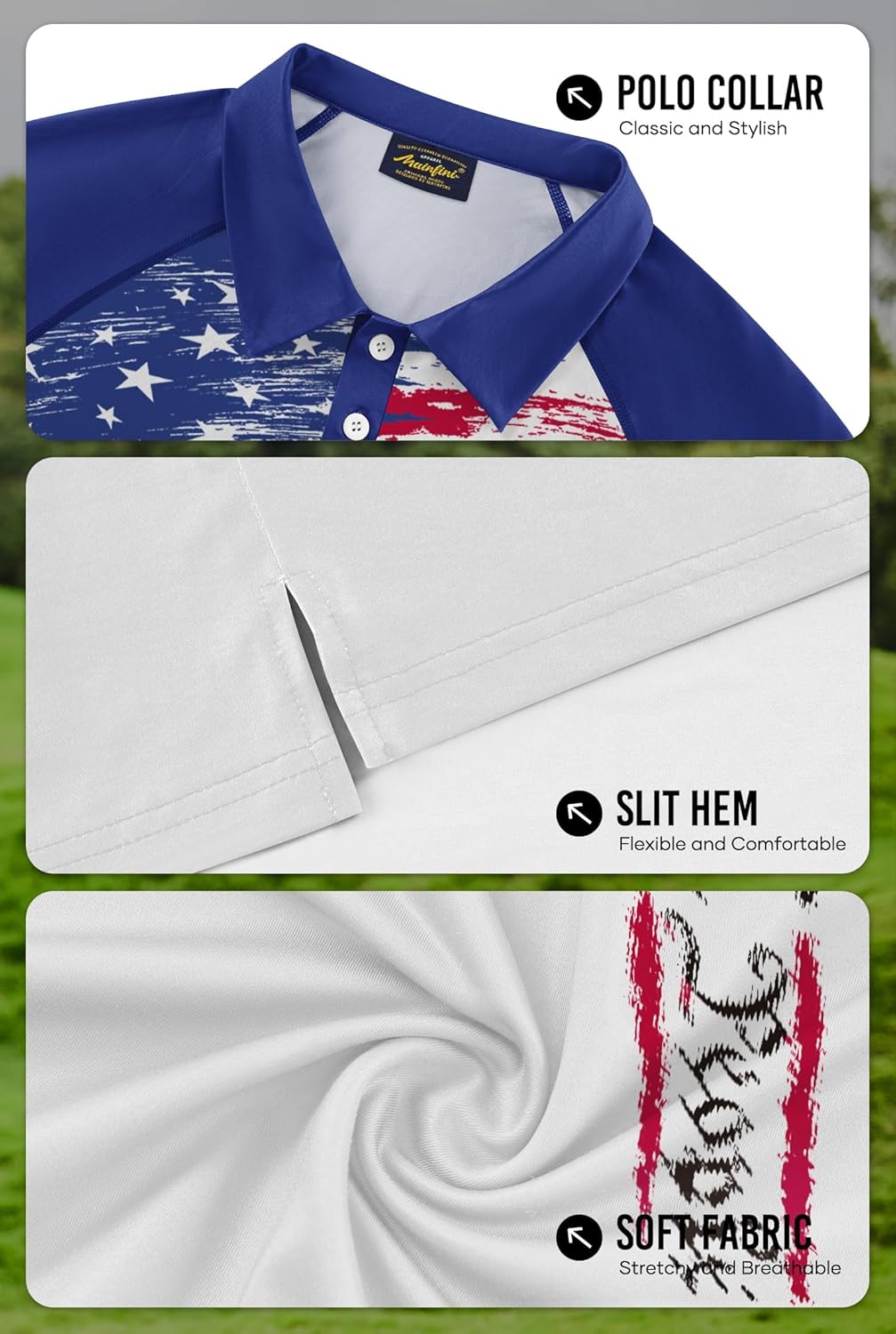 Mainfini Men's Short Sleeve Golf Shirts UPF 50+ Raglan Patriotic American Graphic Polo Shirt (S-3XL)