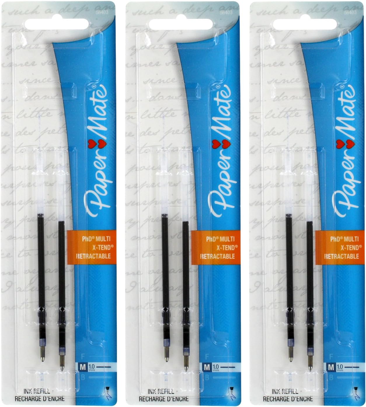 Paper Mate G-Force, Titanium & X-Tend Pen Refills, Medium Point, Blue Ink, Pack of 6