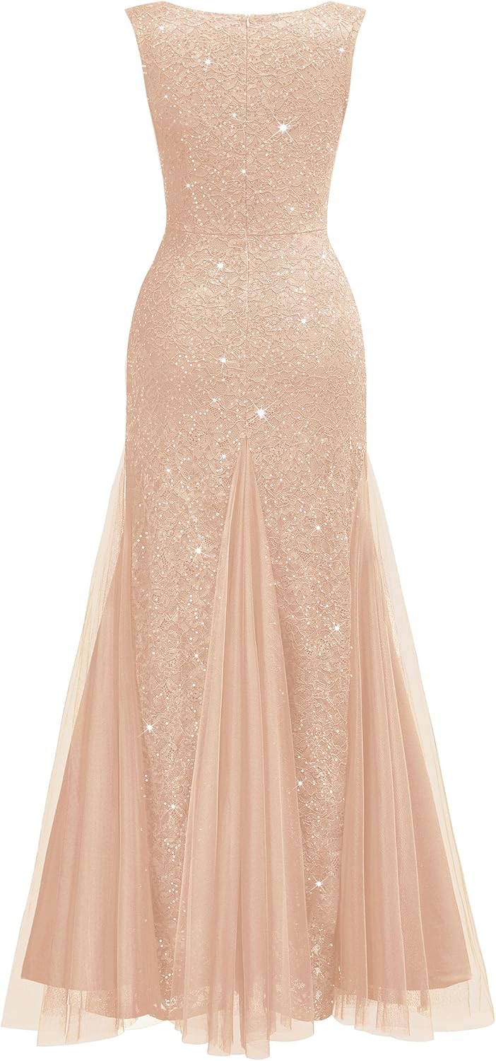 Miusol Women's Elegant V Neck Sleeveless Sequin Lace Evening Party Dress - Image 6