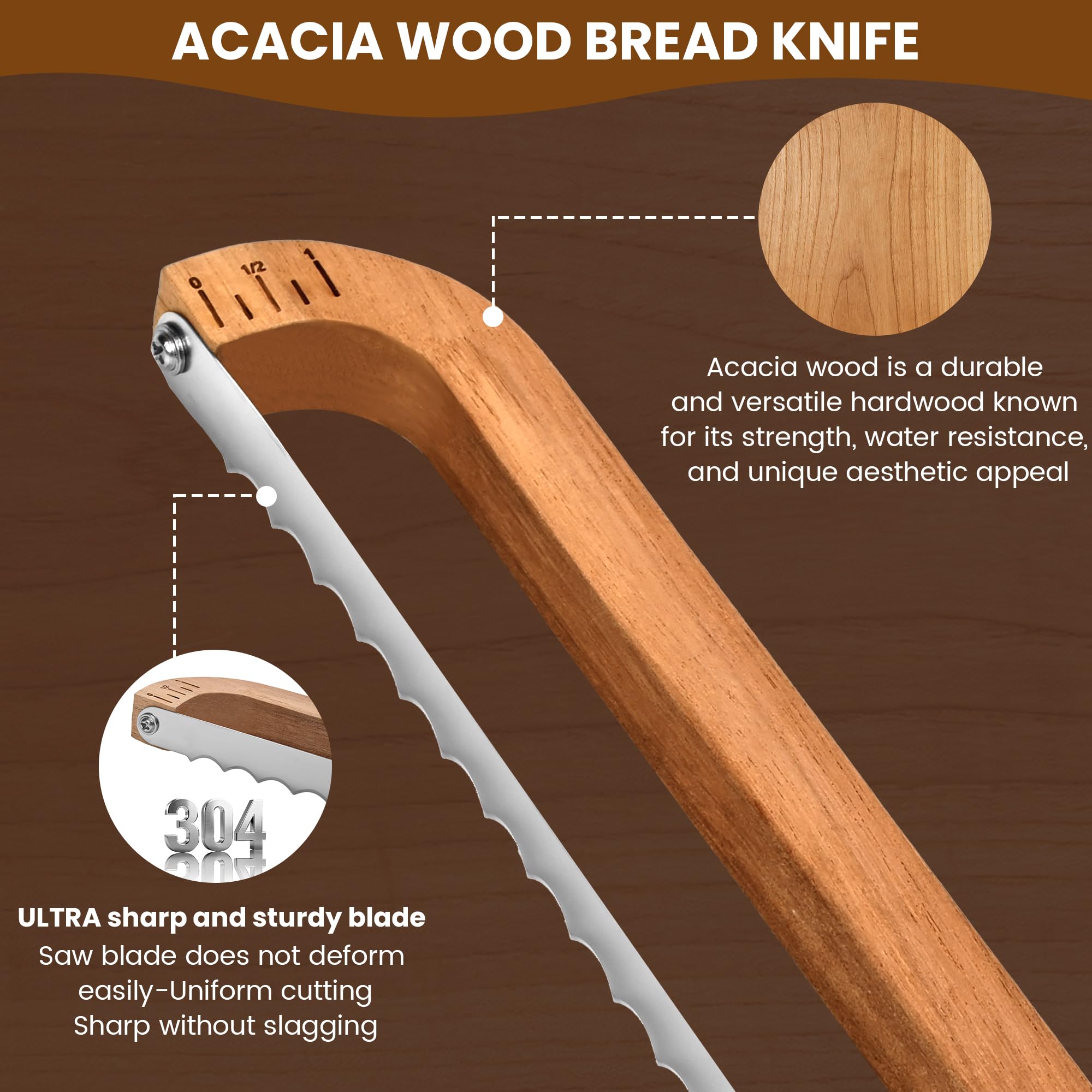 Wooden Bow Bread Knife - Artisan Loaf Slicer -5 Wooden Bow Bread Knife - Artisan Loaf Slicer -5