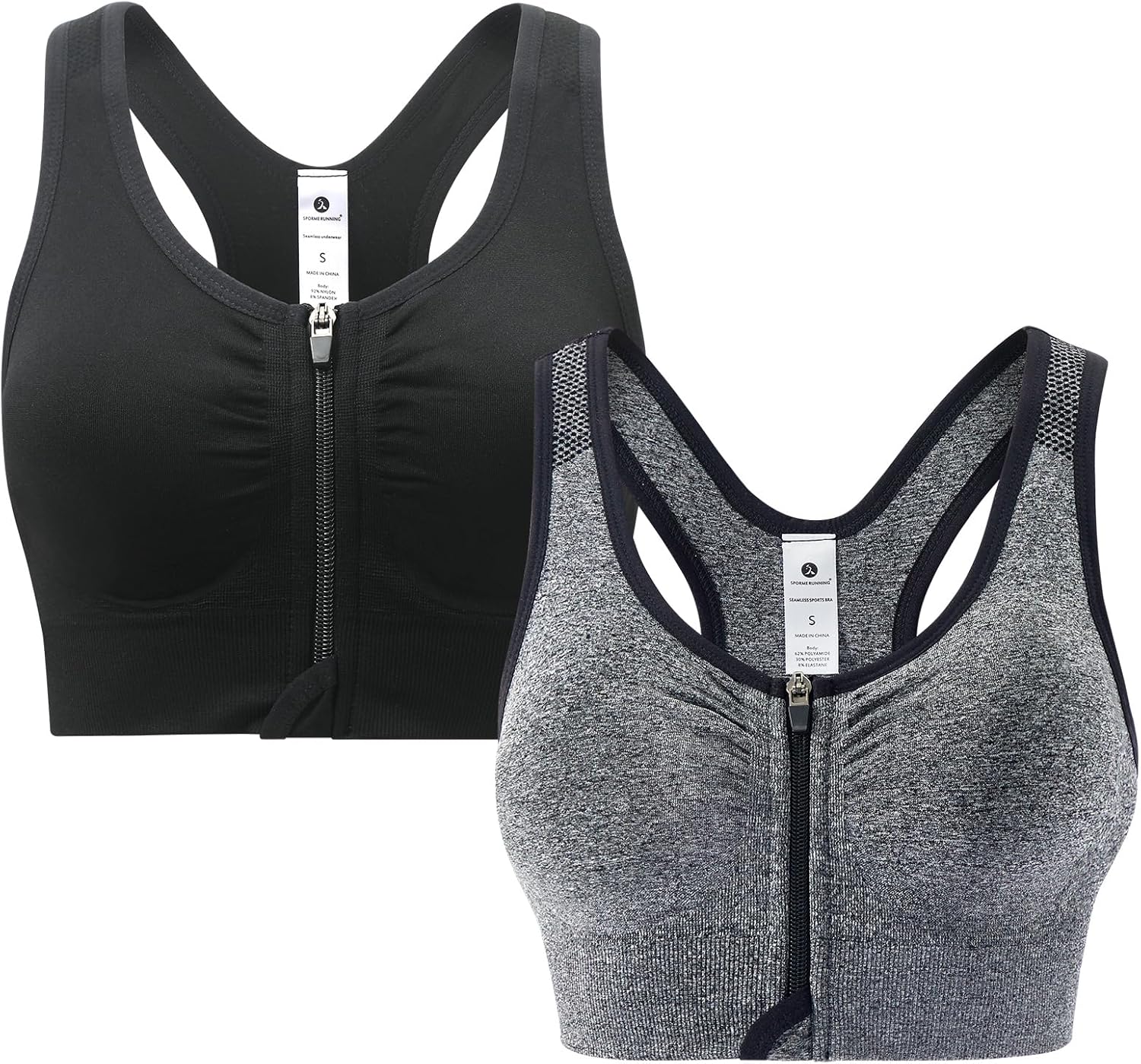 Zip Front Sports Bra for Women - Medium Support Racerback Workout Bra with Removable Pads & Double Hooks - Image 9