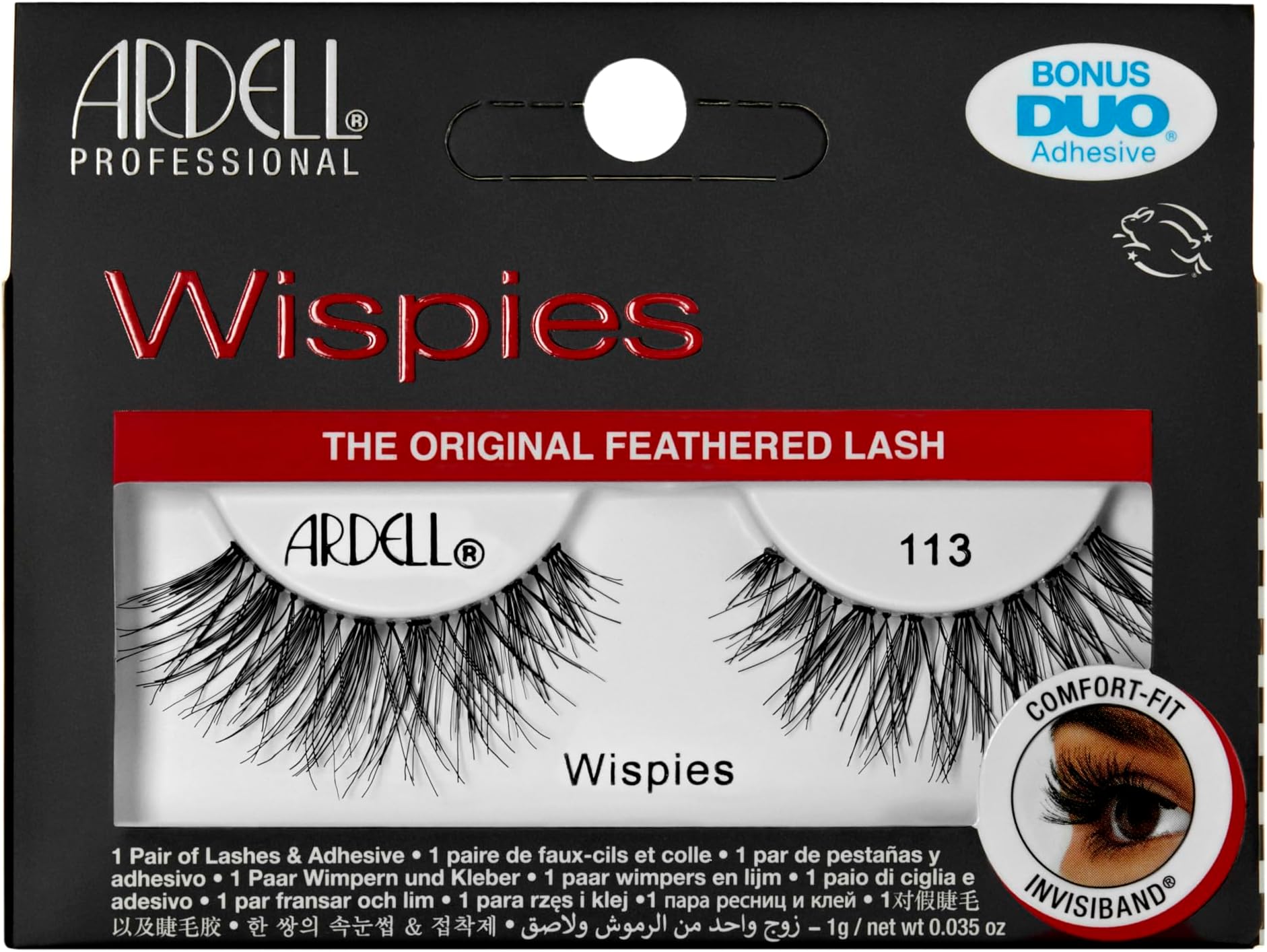 Wispies 113 False Eyelashes, Duo Adhesive Included, Medium Volume, Long Length, Vegan Friendly, 1 Pair (Pack of 1)