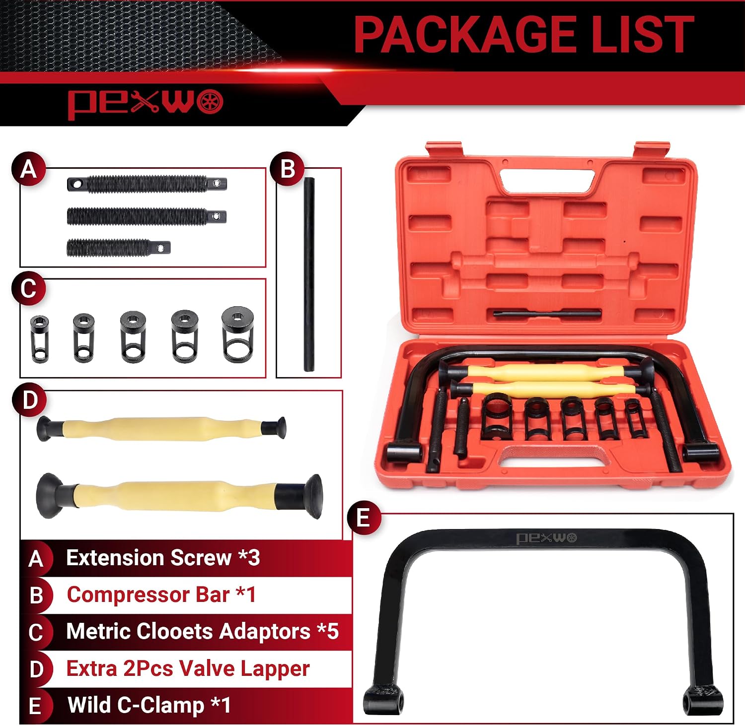 Valve Spring Compressor Set, 10-Piece Valve Spring Removal Tool & 2-Piece Valve Lappers, Small Engine Valve Spring Compressor, Designed for Motorcycle, ATV, Car