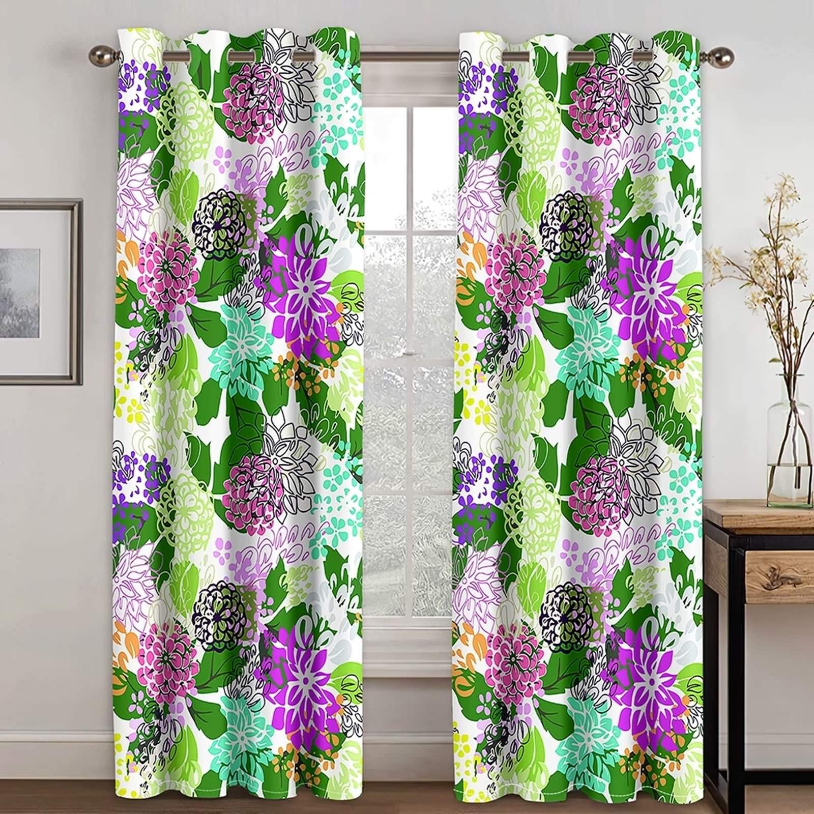 Daesar Tenda Salotto 2 Pezzi, Tenda Oscuranti Interno 132x214CM Tenda per Soggiorno Moderna Fiori Tende per Salotto Colorate Poliestere