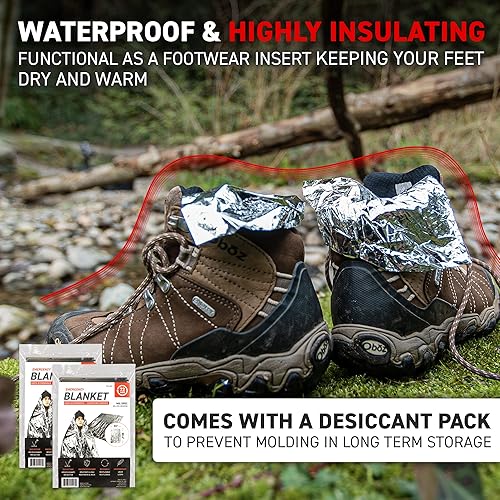 Miniatura 5 de 72 HRS MIL-SPEC - Paquete de 4 mantas espaciales de Mylar de emergencia, lámina de supervivencia térmica de 54 x 88 pulgadas, retiene el 90% del