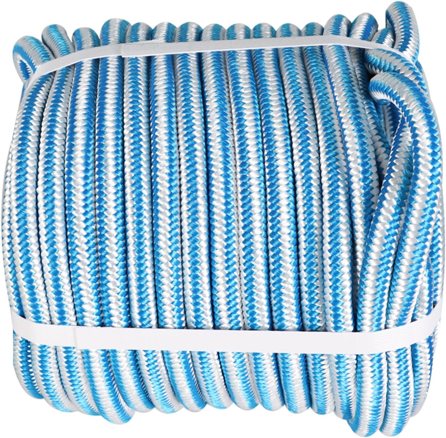1/2 Inch x 150 Feet Double White Blue Braid Polyester Rope 6000 Lbs Great Breaking Strength Pulling Rope for Planting Trees Camping Swings