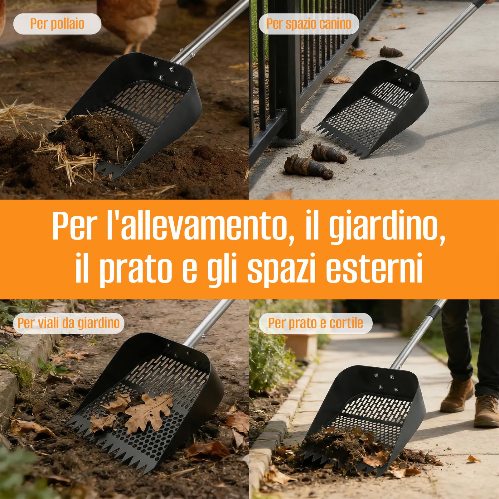 Pala lunga per pollo, multifunzione, per pollaio, separazione di feci e detriti di sabbia, pala per pollaio, per pollaio (172 cm)