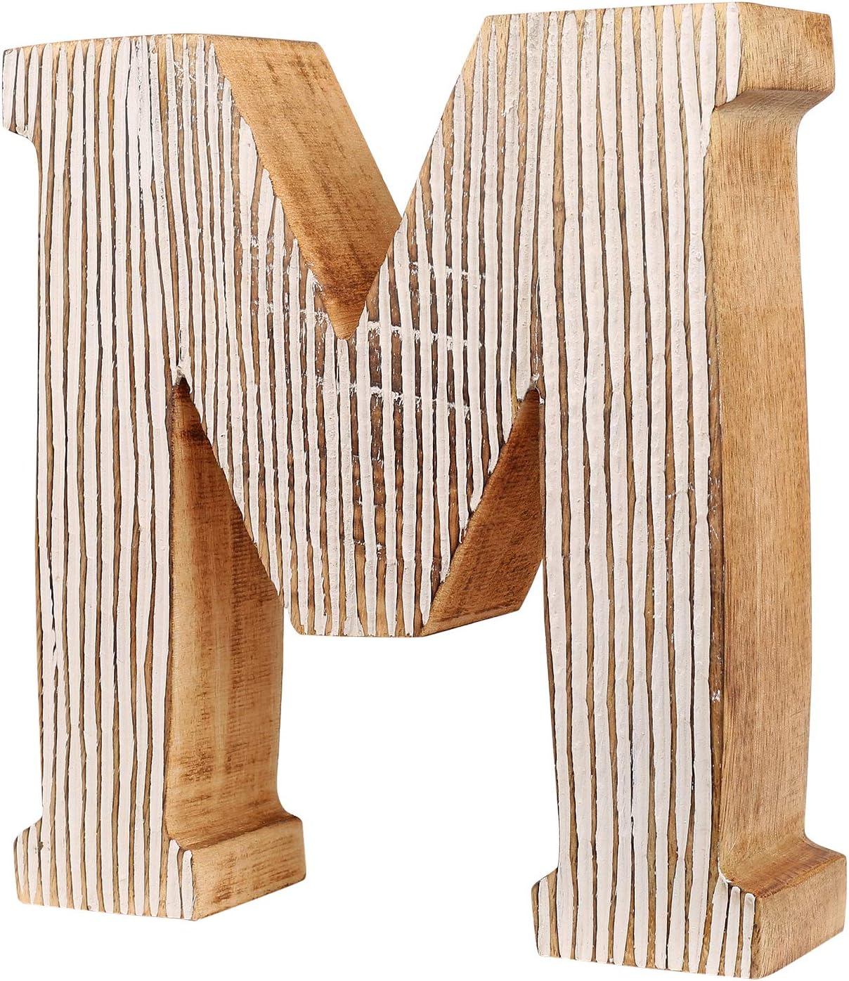 DECORINY Hand Made White Distressed Decorative Handmade by Skilled Artisans, A Beautiful and Elegant Accessory to Dress up Your Table and Wall| (Letter M)