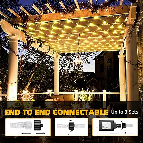 Miniatura 4 de hyrion Luces de red de Navidad de color blanco cálido con 8 modos de iluminación, 12 x 5 pies, 360 luces LED de malla impermeables para árboles de