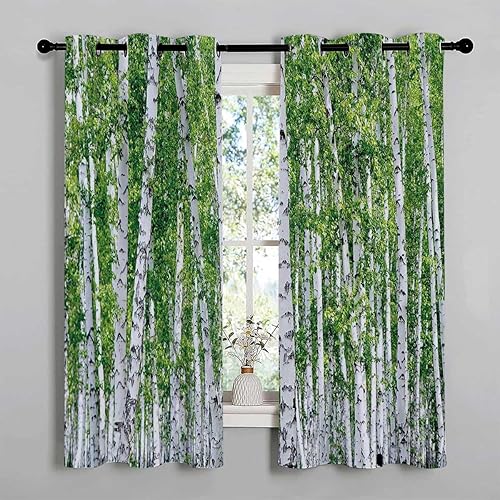 Blackout Curtains Grommet Birch Tree Grommet Short Slider Curtains for Sliding Glass Doors Cortinas para Ventanas De Cuarto 63Inch Width by 63Inch