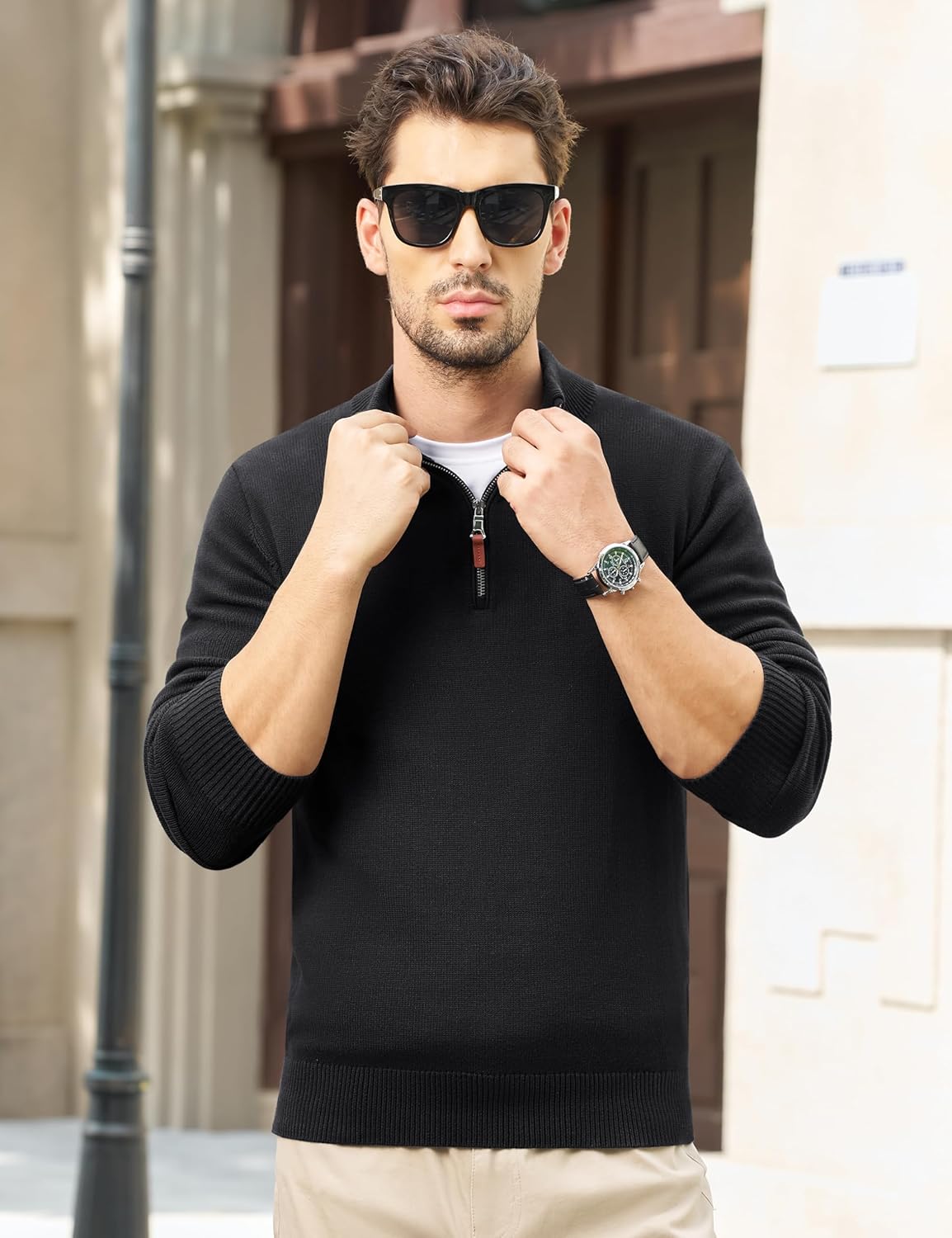 MAGNIVIT Men's Sweater Quarter Zip Pullover Fall Winter Spring Knitted Solid Color Sweater - Image 3