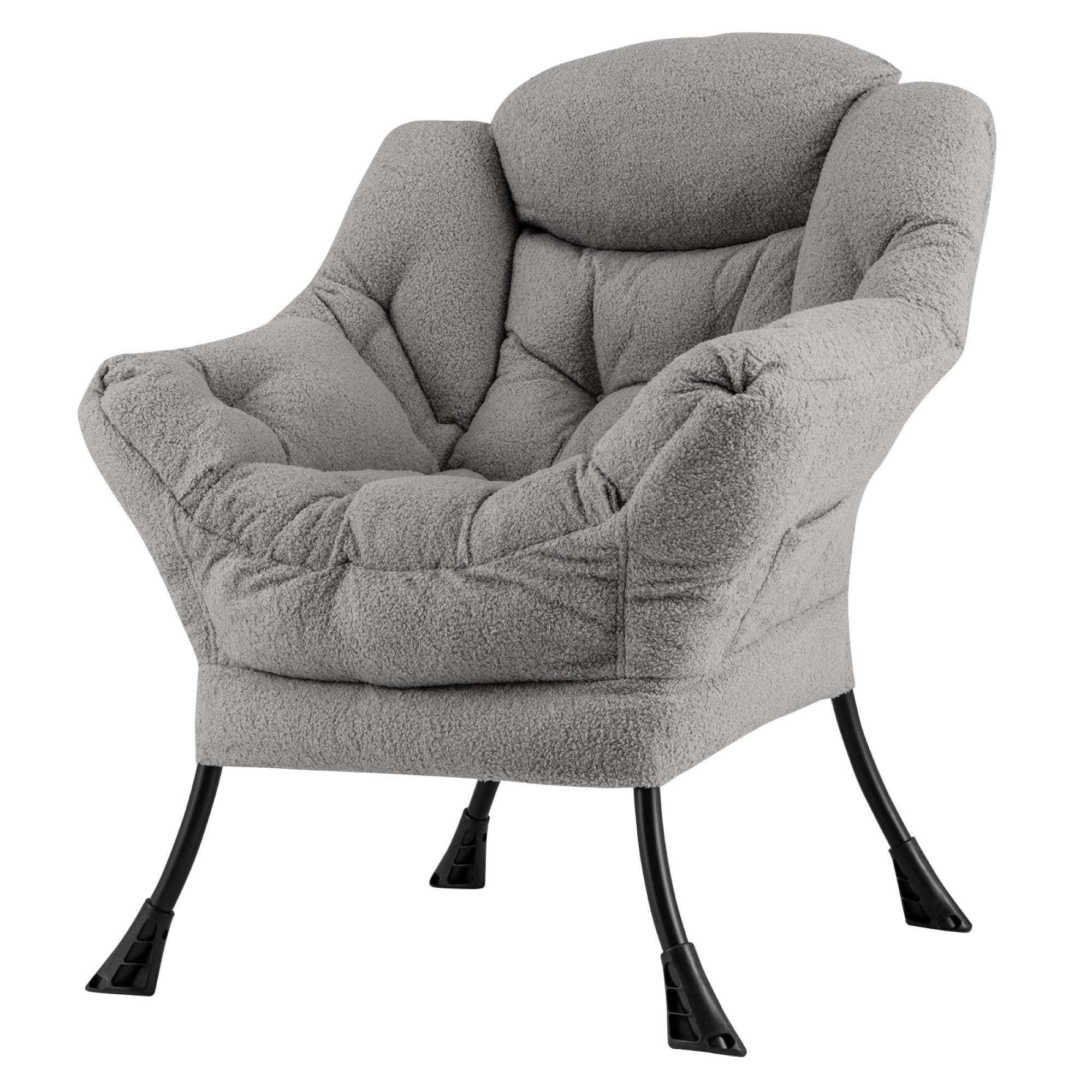 SOARS Poltrona Salotto Relax, Poltroncina da Lettura in Finto Sherpa con Braccioli, Tasca Laterale e Struttura in Metallo, Portata 150 KG, Sedia Imbottita Moderna per Soggiorno, Camera da Letto