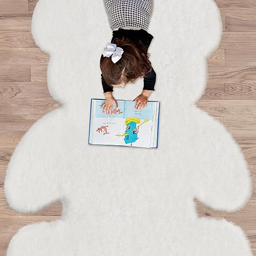 Miniatura 108 de Alfombra blanca de 3 x 3.9 pies, suave y esponjosa, de piel de oveja sintética, bonita alfombra de felpa para guardería, habitación de niños y Blanco