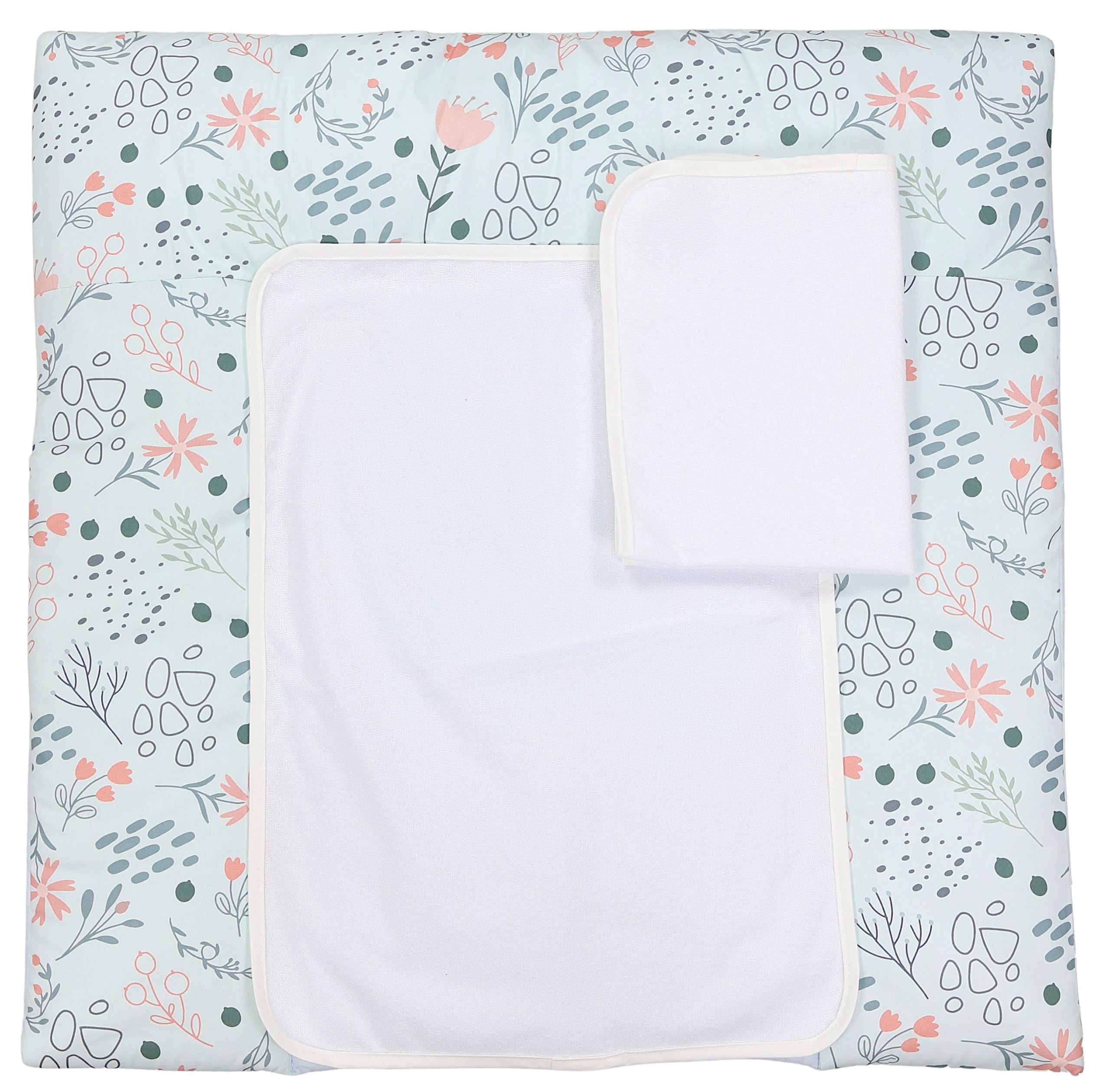 TupTam Colchón para Cambiador con 2 Cubiertas de Rizo Bebé, Flores, 75 x 85 cm