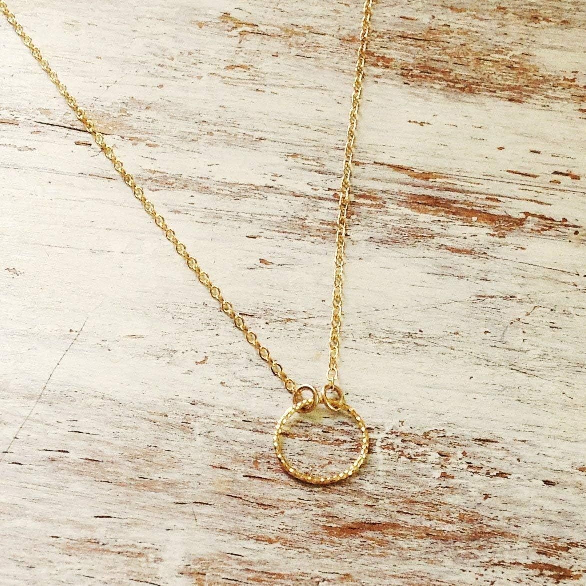 Gold Circle Necklace Ring Pendant Chain 14k Gold Filled Karma Necklace