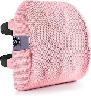 Lumbar Pillow Memory Foam Back Support Cushion with Anti-Slip Particles Designed for Lower Back Pain Relief Back Pillow 2 Adjustable Straps for Computer/Office Chair,Car Seat,Recliner(Pink)