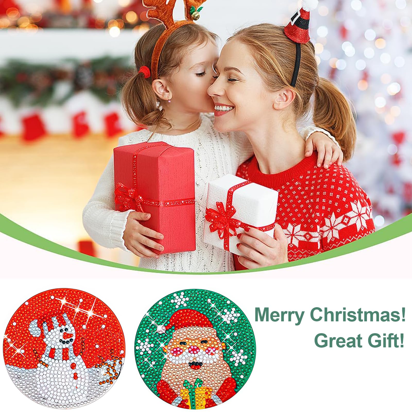 Diamond Painting Coaster Lot De 18 Dessous De Verre De Noël Dans Les Boissons Tasses De Bar Dessous De Table Broderie Diamant Dessous De Verre Peinture Diamant Enfants Perle Diamant A Coller