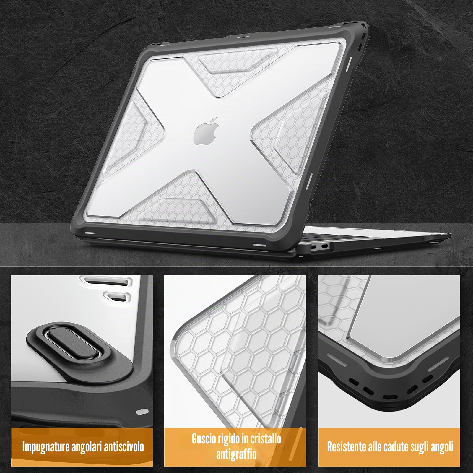 FINTIE Protettiva Custodia Compatibile con MacBook Air 13 A2337 M1/A2179/A1932 (2020 & 2019 & 2018), Antiurto Robusto Case Rigido con Paraurti in TPU per MacBook Air 13, Nero