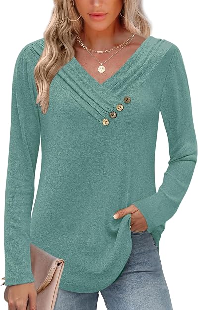 MISFAY Women Tunic Tops Casual V Neck Pullover Blouse Plus Size Tops