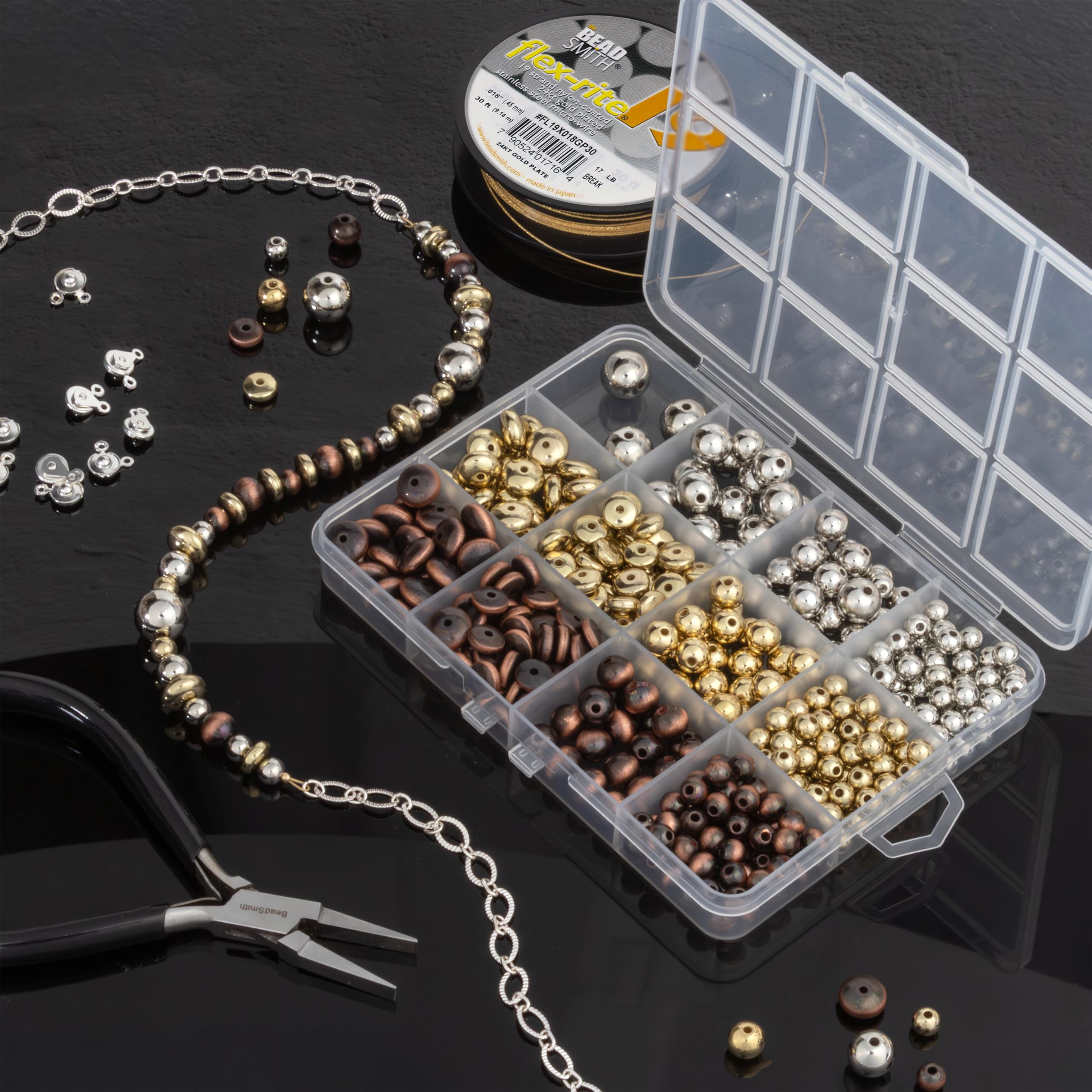 The Beadsmith Zestaw koralików akrylowych – srebro, złoto i antyczna miedź, imitacja metalu, ok. 455 szt., 12 kształtów (9,4–22,7 mm), zestaw do tworzenia biżuterii i bransoletek