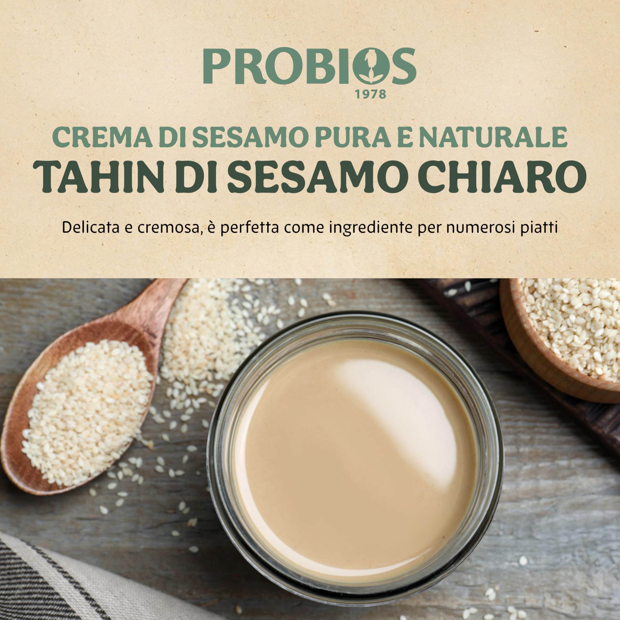 Probios Crema Tahini Light - Crema di Sesamo Tahina Premium - Salsa Tahini Ricca e Cremosa per Hummus e Salse - Confezione da 6 x 200 g