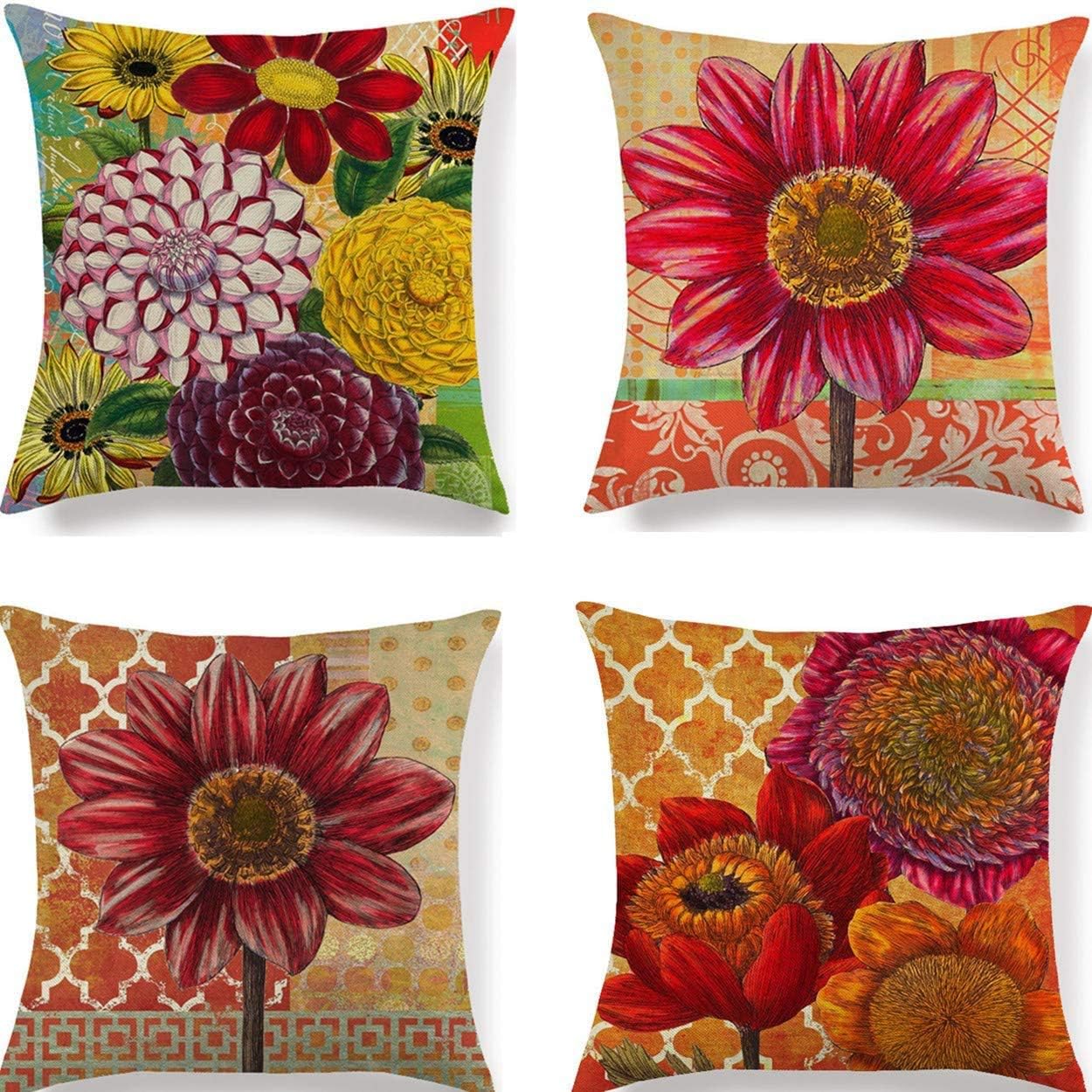 Autumn Decorations Pillow Covers Set of 4 Sunflower Pillow Throw Pillow Covers Cushion Cover 18 X 18 for Home.