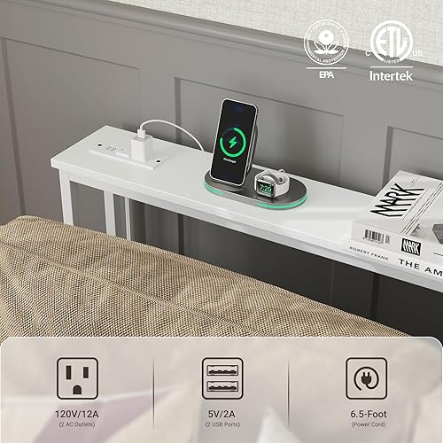 Miniatura 21 de ELYKEN Mesa de sofá de consola estrecha de 5.9 pulgadas con tomas de corriente, 5.9 pulgadas de profundidad x 39.4 pulgadas de ancho x 31.1 pulgadas