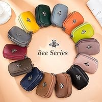 Vista 7 de imeetu Monedero de cuero para mujer, pequeña cartera con 2 bolsillos con cierre de cremallera