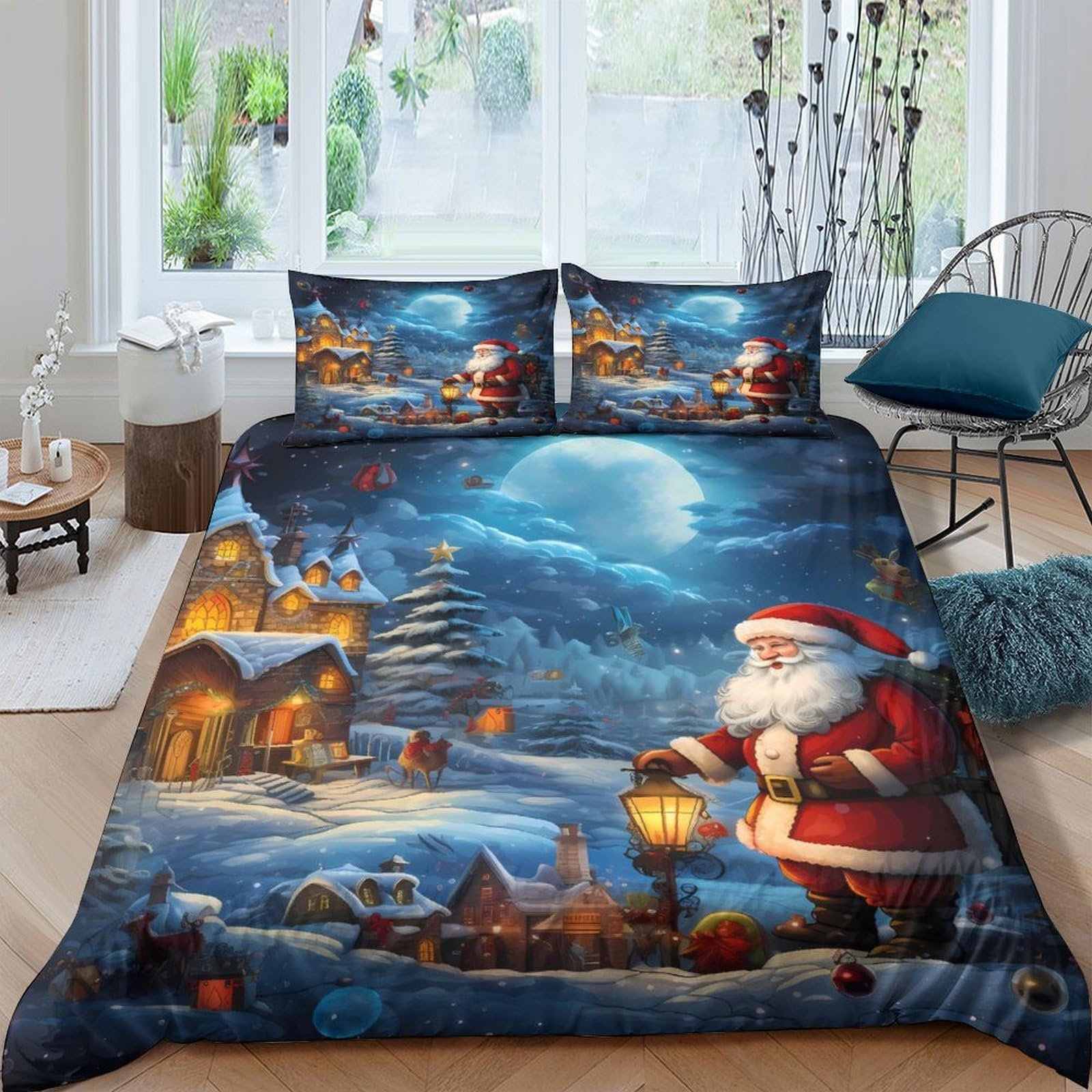 Ctjqhvkz Style-5 3D Printed Christmas Night Fitted Sheet Microfiber Soft Santa Claus Village Bed Cover For Bedroom Guestroom Dorm Mattress Protection Single（135X200cm）