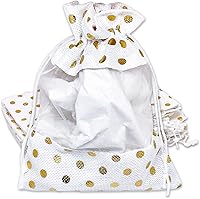 Vista 43 de 12 paquetes de grandes bolsas de regalo de arpillera de lino y organza con cordones (16.5x21.5 cm, beige/plata de lunares) - Favores de fiesta