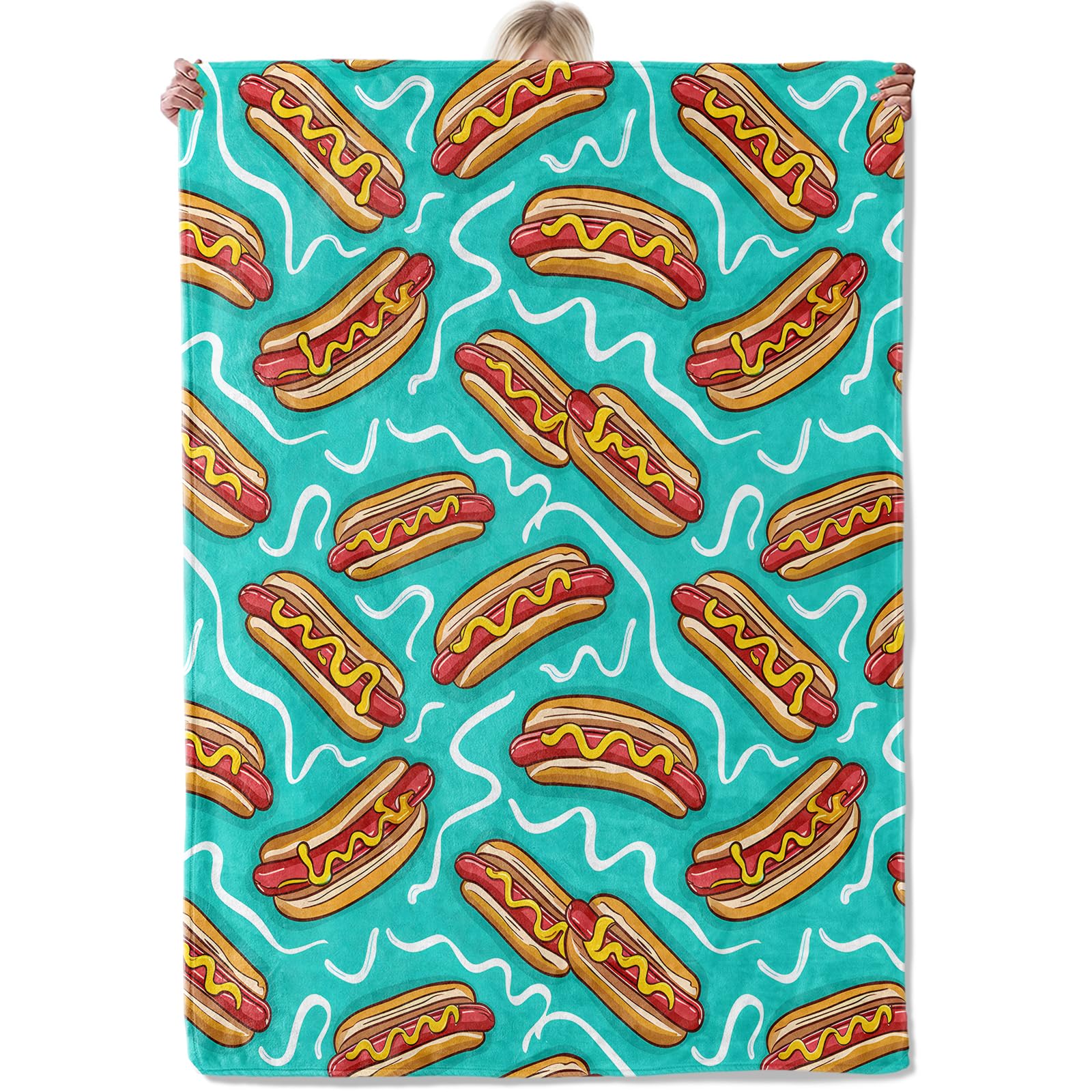 Fun Hot Dog Throw Blanket Gifts for Women, Soft Fuzzy Warm Cozy Flannel Blankets for Bedroom, Travel, Couch, Home Decor 50x60 in